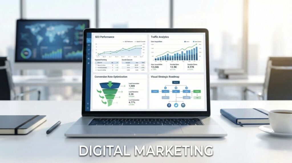 Professional digital marketing services including SEO, online growth strategies, and traffic analytics for businesses